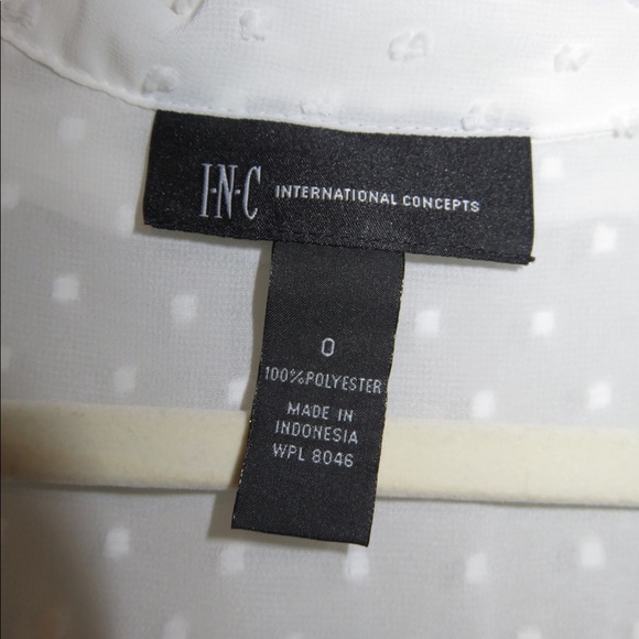 I.N.C. White Sheer Embossed Dot Collared Wrap Top - Picture 5 of 7